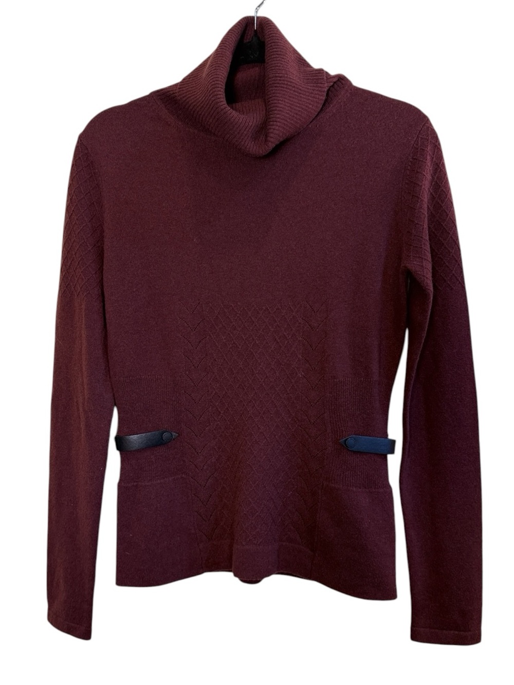 Rudsak Limited Edition Premium Burgundy Women’s Funnel-neck Cable-Knit Sweater S